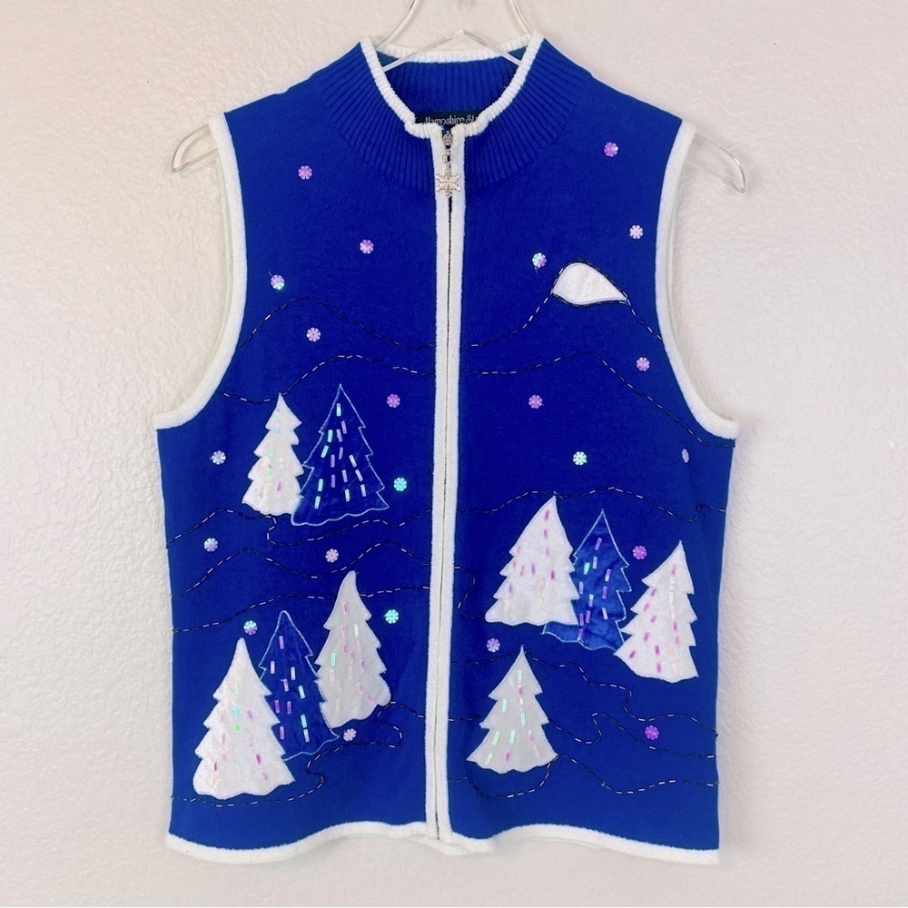 Hampshire Studio Snow Blue/White Ugly Christmas Sweater Vest Size S